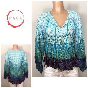 New. RAGA boho blue tiered top. Medium. Retails $139